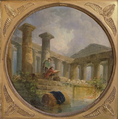 Ruinen eines Tempels, der Paestum imitiert von Hubert Robert